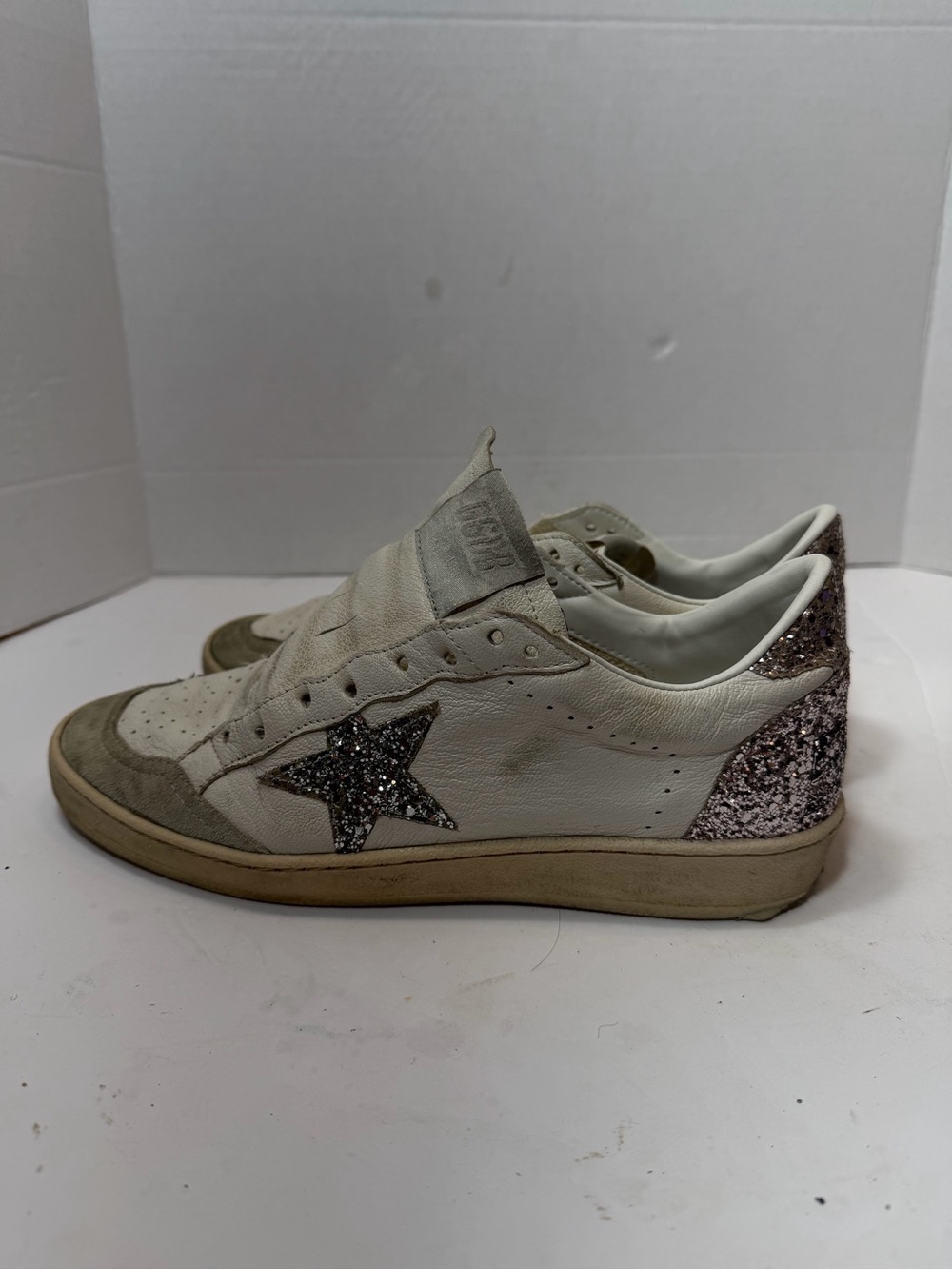 Golden Goose White Sneakers with Silver Glitter size 39(8.5US) no laces - Picture 5 of 10